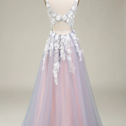 Prom Dress,gorgeous A Line Deep V Neck Grey Pink..