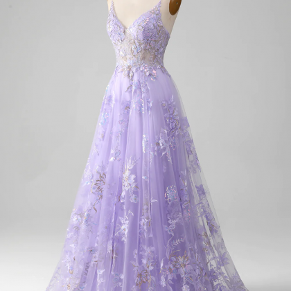 Prom Dress,a-line Sequins Purple Prom Dress With..