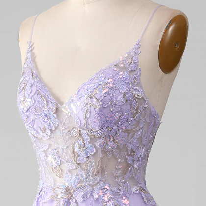 Prom Dress,a-line Sequins Purple Prom Dress With..