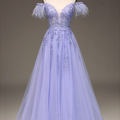 Prom Dress,a-line Cold Shoulder Lilac Corset Prom..