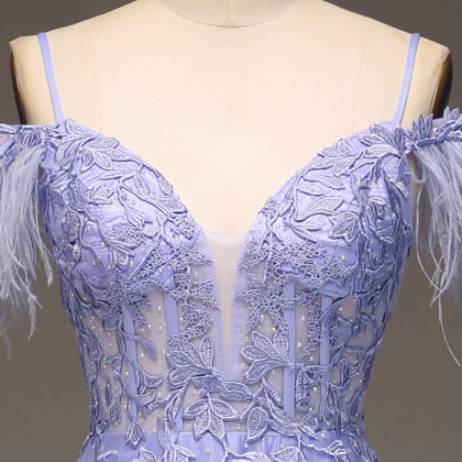 Prom Dress,a-line Cold Shoulder Lilac Corset Prom..