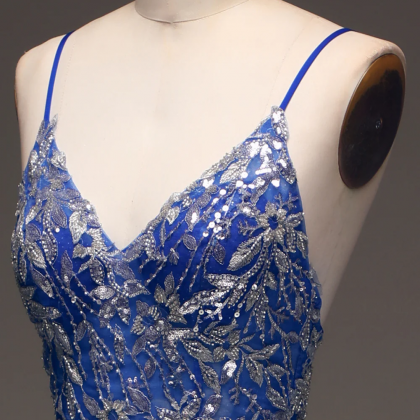 Prom Dress,a-line Sequins Royal Blue Prom Dress..