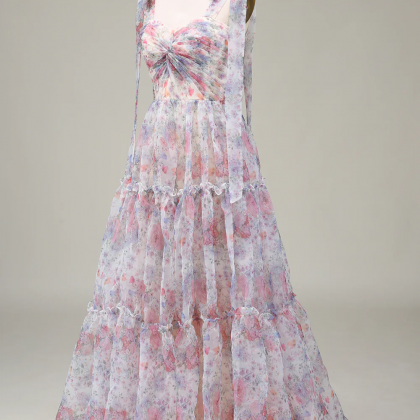 Prom Dress,a-line Spaghetti Straps Lilac Flower..