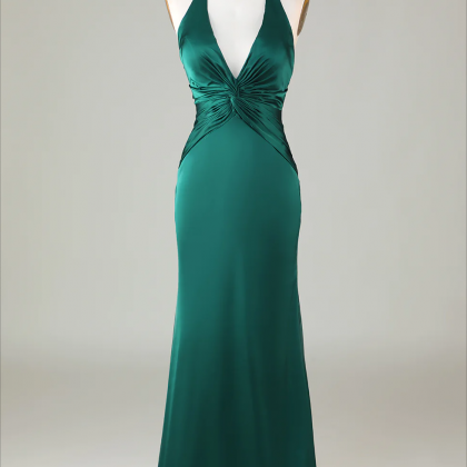Dark Green Halter Mermaid Prom Dress with Beaded Sequins main image 0