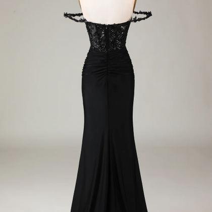 Prom Dress,off The Shoulder Black Sparkly Mermaid..