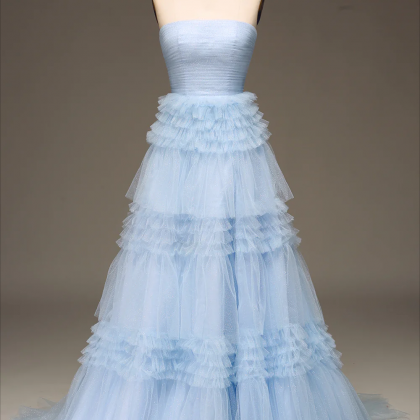 Prom Dress,tulle Light Blue Tiered Prom Dress With..