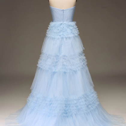 Prom Dress,tulle Light Blue Tiered Prom Dress With..