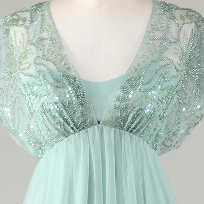 Prom Dress,tulle Sparkly Sage Bridesmaid Dress..