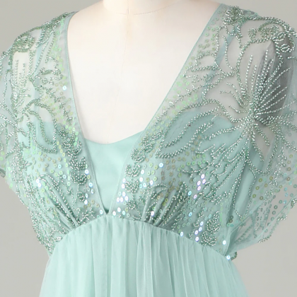Prom Dress,tulle Sparkly Sage Bridesmaid Dress..