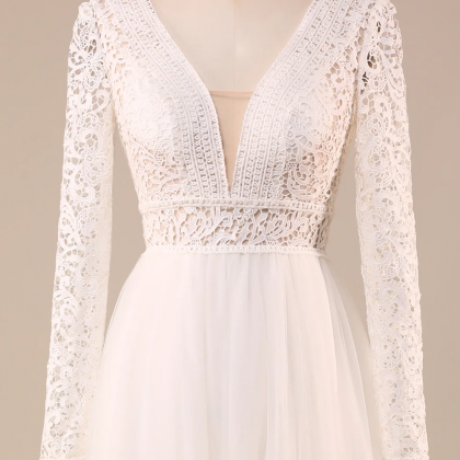 Prom Dress,ivory Long Sleeves Tulle A-line Wedding..