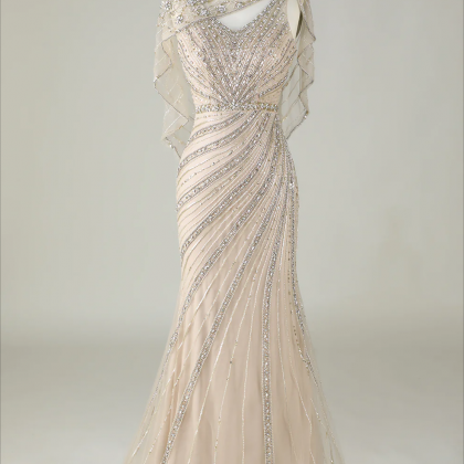 Prom Dress,sparkly Champagne Beaded Mermaid Long..