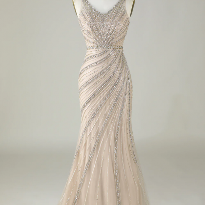 Prom Dress,sparkly Champagne Beaded Mermaid Long..