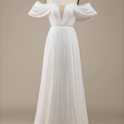 Prom Dress,ivory Boho Chiffon Ruched Wedding Dress