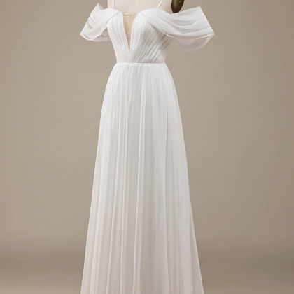 Prom Dress,ivory Boho Chiffon Ruched Wedding Dress