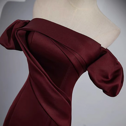 Burgundy Satin Halter Neck Mermaid Prom Dress with Cutout Detail