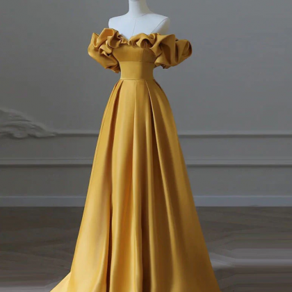 Prom Dress,satin Yellow Long Prom Dress, Aline Formal Yellow Graduation ...