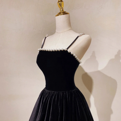 Trendy Princess Black Velvet Long Prom Gown SREAL119