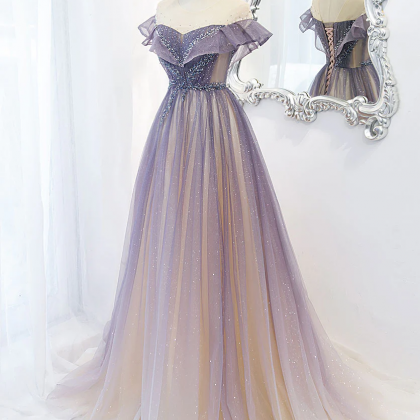 Purple tulle sequin long prom dress, purple evening dress     fg2381 main image 0