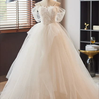 White A-Line Tulle Lace Long Prom Dress main image 0