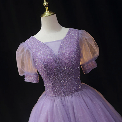 Cute Purple Short A-line V Neck Lace Prom Homecoming Dresses