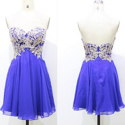 Royal Blue Appliques Chiffon Homecoming Dresses,..