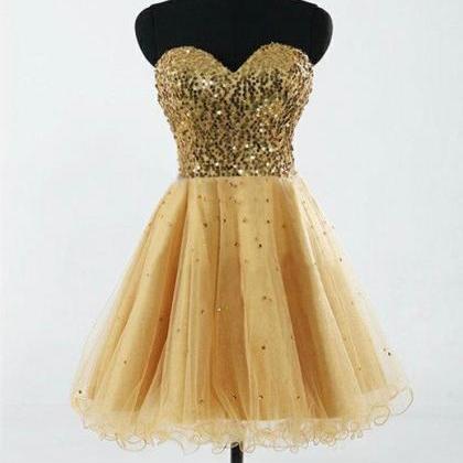 Fashion Sweetheart Gold Tulle And Sequins Short..
