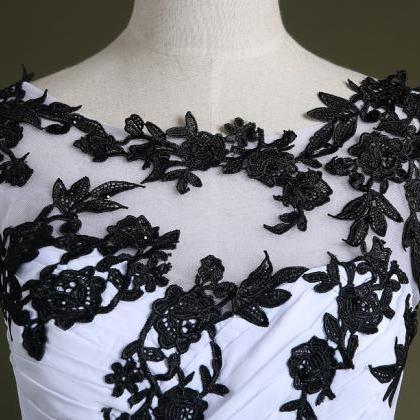White Chiffon With Black Appliques Short Prom..