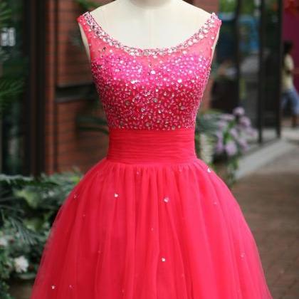 Elegant Sleeveless Pink Tulle Short Prom Dress,..