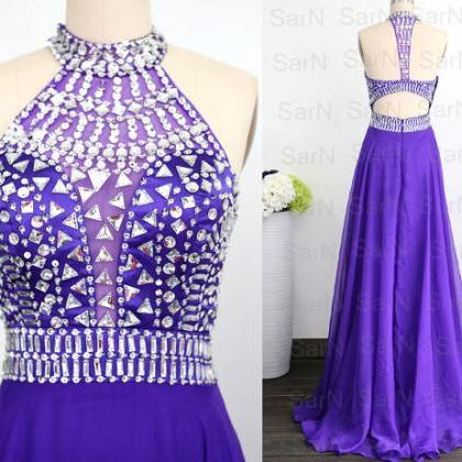 Purple Formal Gown, Chiffon Crystal Special..