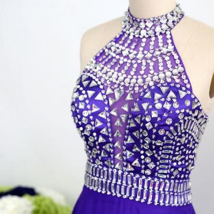 Purple Formal Gown, Chiffon Crystal Special..