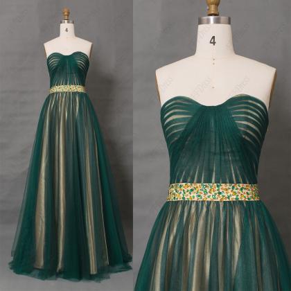 Dark Green Two Tone Long Prom Dresses, With..