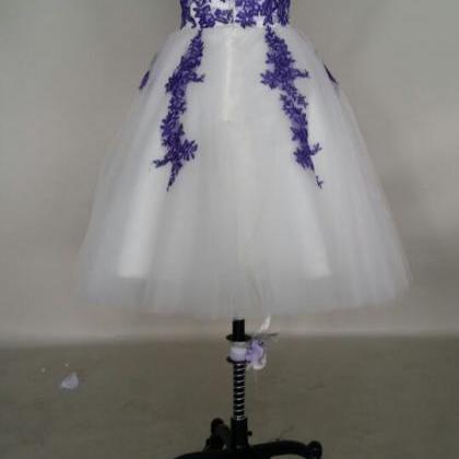 Short Tulle Round Neckline Knee Length With Blue..