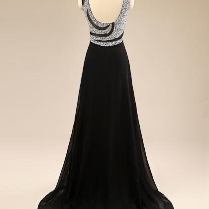 Elegant Black Long Chiffon Evening Dresses, A-line..