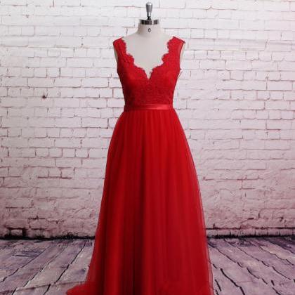 Handmade High Quality Classic Lace Red Prom Dress,..