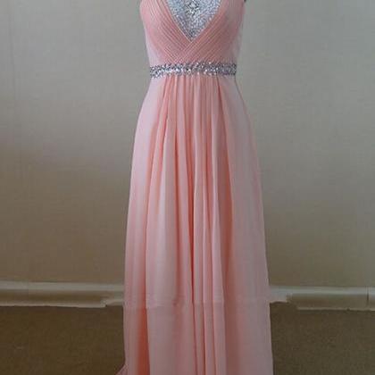 Delicate Sweetheart Pink Chiffon Long Prom Dresses..