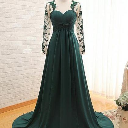 Handmade Long Sleeve Prom Dress ,pleated Dark..
