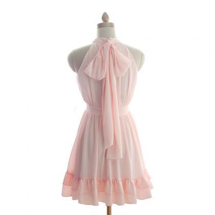 Pretty Chiffon Pink Halter Short Prom Gown, With..