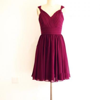 Simple And Lovely Burgundy Knee Length Chiffon..