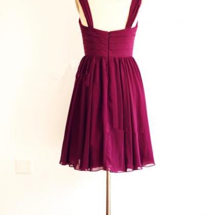 Simple And Lovely Burgundy Knee Length Chiffon..