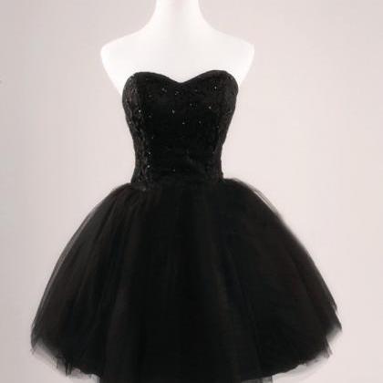 Black Prom Dress, Strapless Ball Gown ,tulle Party..