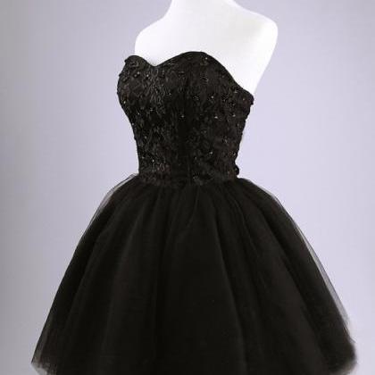 Black Prom Dress, Strapless Ball Gown ,tulle Party Dress, Short ...