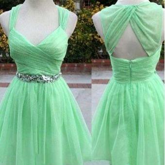 Mint Green Homecoming Dress ,chiffon Homecoming..
