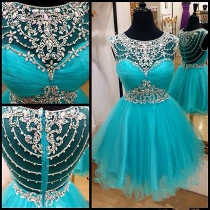 Blue Homecoming Dress, Short Prom Gown ,tulle..
