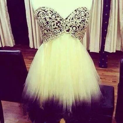 Ivory Homecoming Dresses ,beading Short Prom Gown..