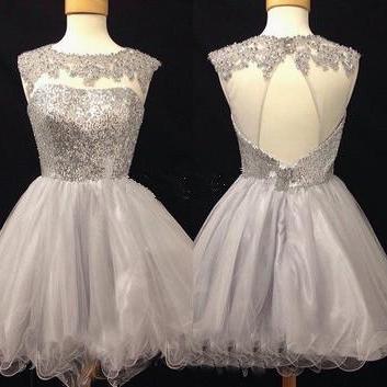 Homecoming Dresses, 2015 Modest Silver Gray..