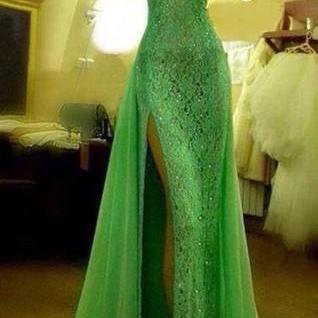 Custom Made Crystal Evening Dresses ,green High..