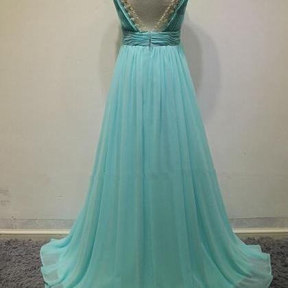 Elegant Blue Chiffon Sweep Train A-Line Prom Dress, With Crystals New ...