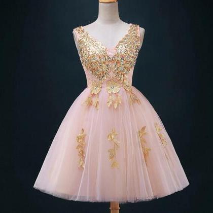 Pretty Handmade Applique Tulle Short Prom Dresses,..