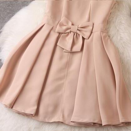 Fashion Bow Sleeveless Dress,homecoming Dresses,..