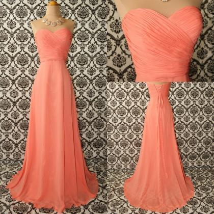 Custom Made Peach Long Chiffon Prom Dresses,..